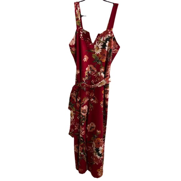 Burgundy Retro Style Floral Cropped Romper Women’s Large Resort Summer Party - Picture 1 of 3